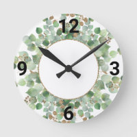 Sage Green Botanical White Gold 2 WALL CLOCK
