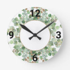 Sage Green Botanical White Gold 2 WALL HORLOGE