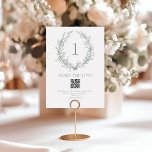 Sage Green Botanical Wreath QR Code Photo Sharing Table Number<br><div class="desc">These elegant Sage Green Botanical Wreath Wedding table number cards with QR Code for photo sharing are perfect for your wedding reception! The beautiful, flowy, botanical, sage green wreath is elegant and romantic. Put them on every table at your venue so guests can find the table they have been assigned...</div>