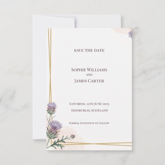 Sage Green Botanical Wreath Wedding Save The Date  (Front)