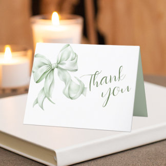 Sage Green Bow Baby Shower Thank You Card