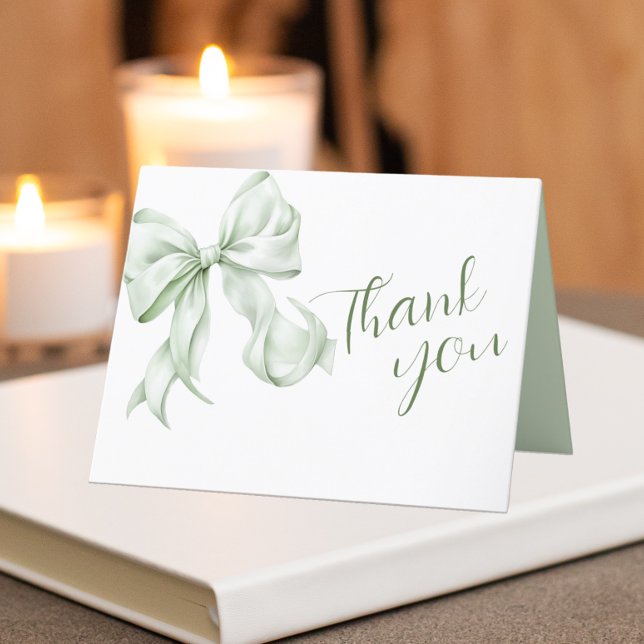 Sage Green Bow Baby Shower Thank You Card (Creator Uploaded)