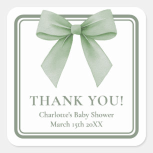 Sage Green Bow Baby Shower Thank You Favor Sticker