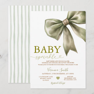 Sage Green Bow Baby Sprinkle Invitation