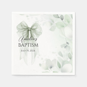 Sage Green Bow Baptism Napkin