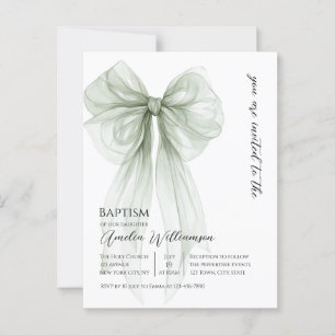 Sage Green Bow Baptism Postcard