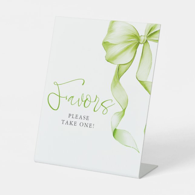 Sage Green Bow Bridal Shower Favours Pedestal Sign (Front)