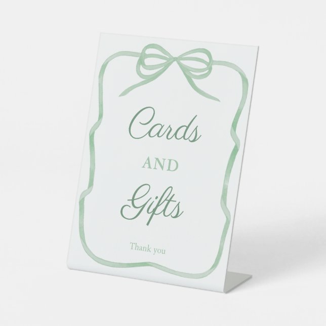 Sage Green Bow Cards And Gifts Bridal Shower 8x10 Pedestal Sign (Front)