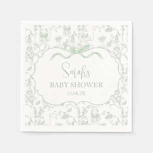 Sage Green Bow Chinoiserie Baby Shower Napkin