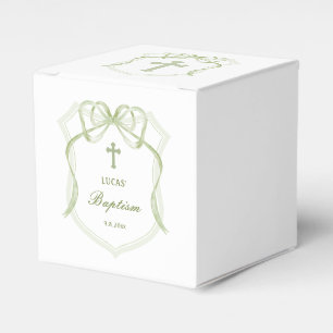 Sage Green Bow Crest Baptism Cube Favor Box
