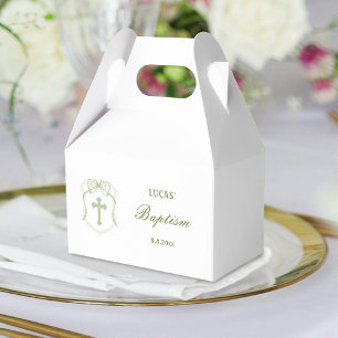 Sage Green Bow Crest Baptism Gable Favor Box