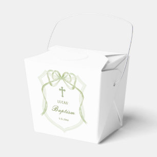 Sage Green Bow Crest Baptism Take Out Favor Box