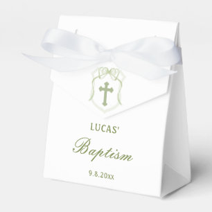 Sage Green Bow Crest Baptism Tent Favor Box