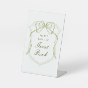 Sage Green Bow Crest Guest Book Pedestal Sign