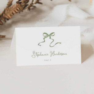 Sage Green Bow Folded Place Card