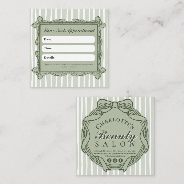 Sage Green Bow Frame Appointment Reminder Card (Front/Back)