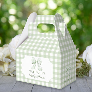 Sage Green Bow Gingham Baby Shower  Favor Box