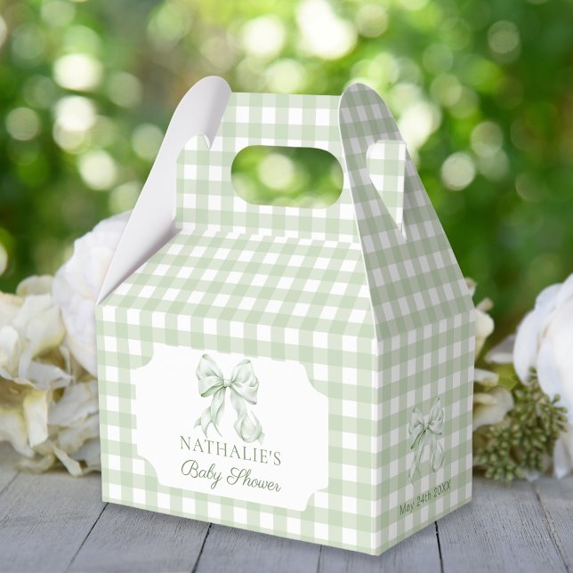 Sage Green Bow Gingham Baby Shower  Favor Box (Creator Uploaded)