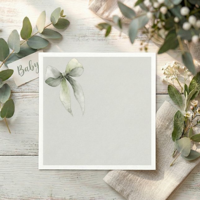 Sage Green Bow Gingham Baby Shower Napkin (Sage green Bow napkin)