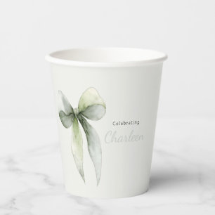 Sage Green Bow Gingham Baby Shower Paper Cups