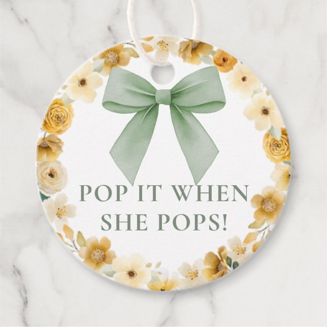 Sage Green Bow Pop It Favor Tag (Front)