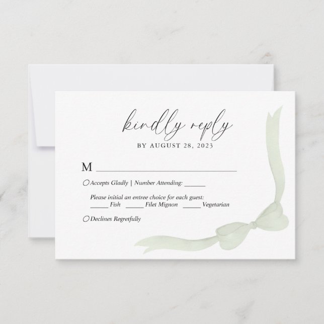 Sage Green Bow Ribbon Menu Choice Wedding RSVP (Devant)