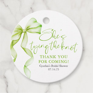 Sage Green Bow She's Tying the Knot Bridal Shower Favour Tags