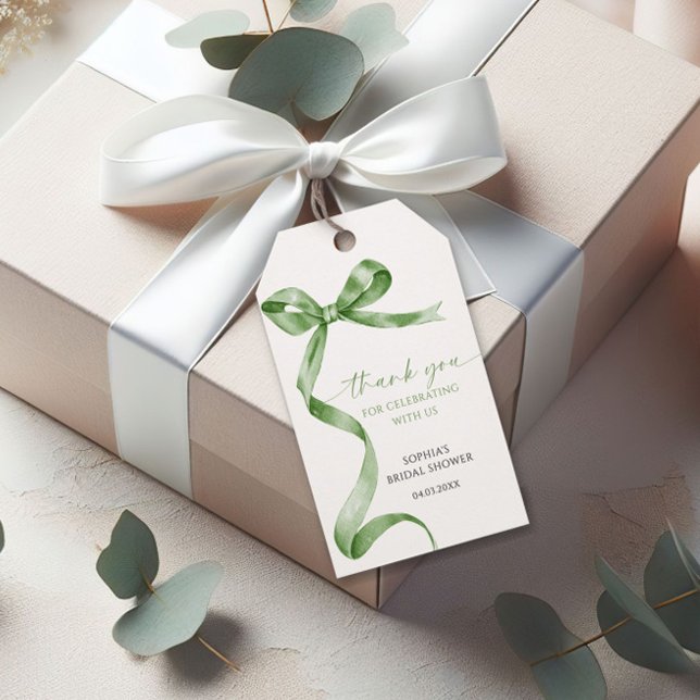 Sage Green Bow Shower Favour Gift Tag (Creator Uploaded)