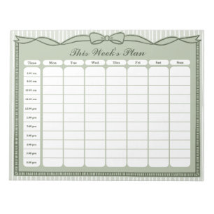 Sage Green Bow This Week's Plan Hourly Schedule Notepad
