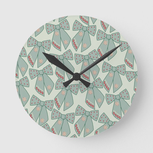 Sage Green Bows Round Clock (Front)