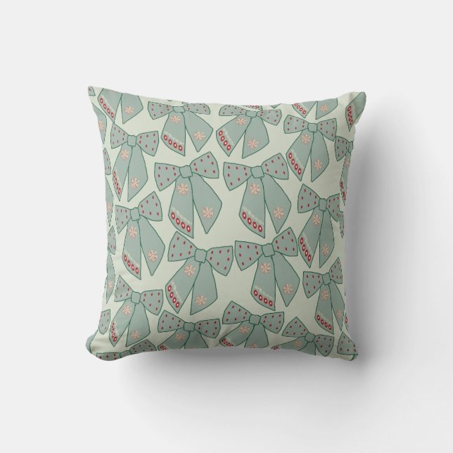 Sage Green Bows Throw Pillow (Front)