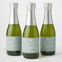 Sage Green Boy Baptism Mini Sparkling Wine Bottle