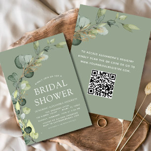Sage Green Bridal Shower QR Code Eucalyptus Invitation