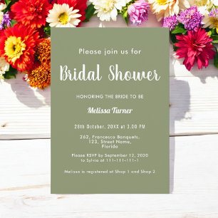Sage Green Bridal Shower Simple Invitation