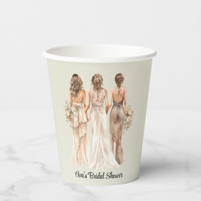 Sage Green Bridesmaids Bridal Shower Paper Cups (Front)