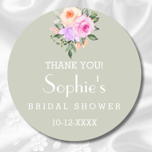 Sage Green Bright Floral Bridal Shower Thank You Classic Round Sticker