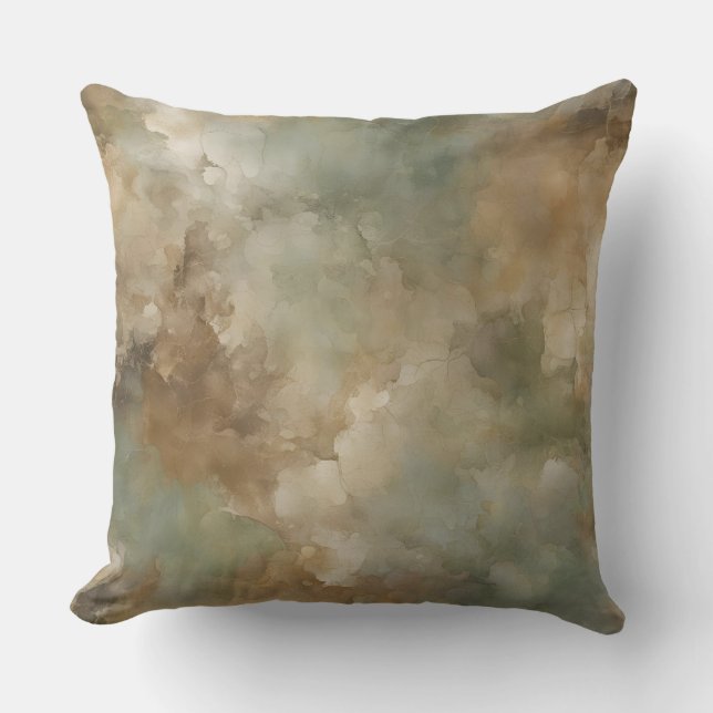Sage Green Brown Earth Tone Abstract Throw Pillow (Front)