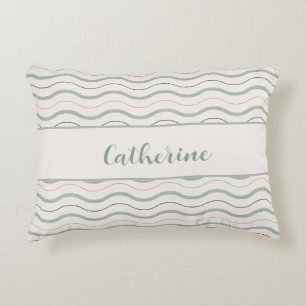Sage Green & Brown Nautical Waves Decor Accent Pillow