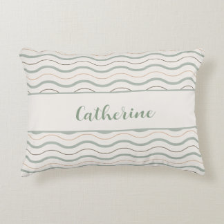 Sage Green & Brown Nautical Waves Decor Accent Pillow