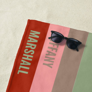 Sage Green Brown Pink Red Stripes Pattern Name Beach Towel