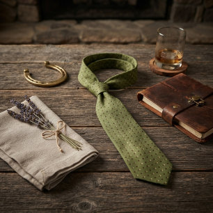 Sage Green Brown Polka Dot Foulard Tie