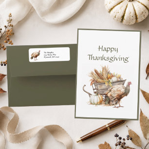 Sage Green Brown Turkey Thanksgiving Address