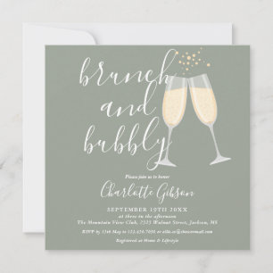 Sage Green Brunch Bubbly QR Code Bridal Shower Invitation