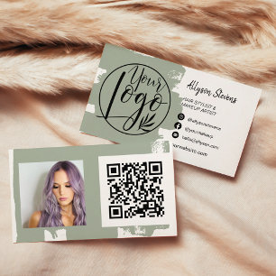 Sage green brush hair makeup photo logo qr code business card