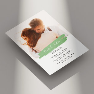 Sage Green Brush Photo Wedding Invitation