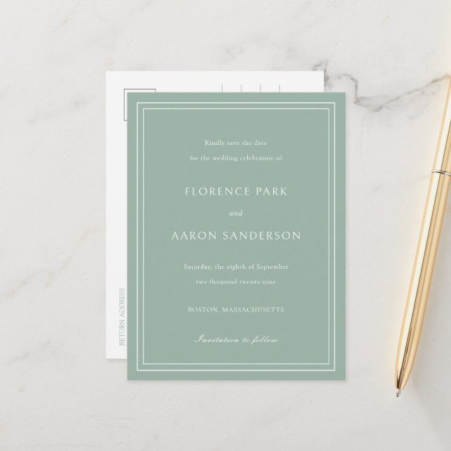 Sage Green Budget Wedding Save the Date Announcement Postcard (Front/Back In Situ)