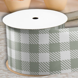 Sage Green Buffalo Plaid Gingham Checked Country Satin Ribbon