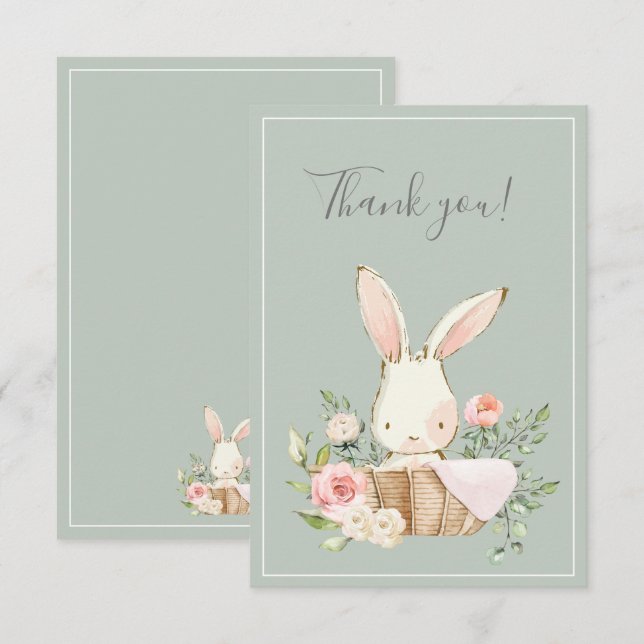 Sage Green Bunny Lapin Carte de remerciements plat (Devant / Derrière)