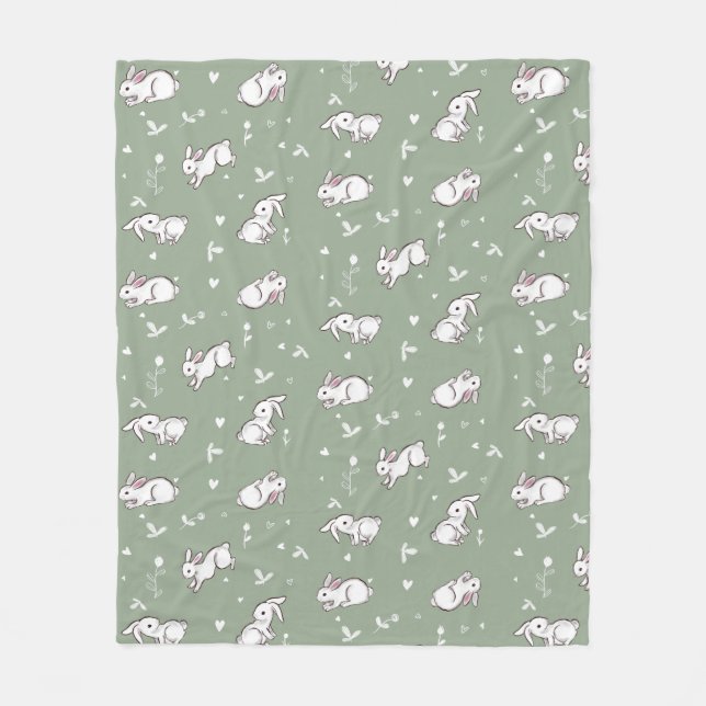 Sage Green Bunny Patterned polaire couverture (Devant)