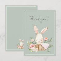 Sage Green Bunny Rabbit Flat Thank You Card